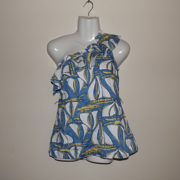 Lilly Pulitzer Tops - Lilly Pulitzer XS Sailboat Ruffle Blouse